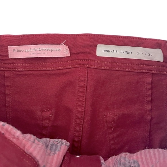 Anthropologie Pilcro High Rise Skinny Jeans Exposed Button Fly in Red Size 27 - Picture 5 of 5